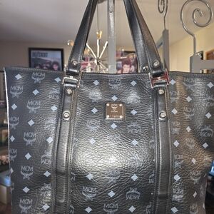MCM Black and Gray Large Logo Tote